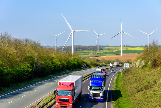 Day View UK Motorway Road Wind Turbines