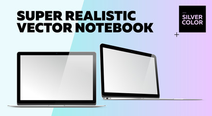 Super Realistic Vector Notebook with Blank Screen.