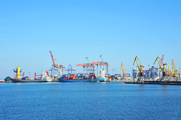 Port cargo crane, ship and container