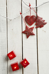 red decoration on wooden background