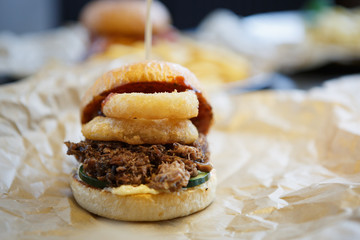 Hamburger served in fast food restaurant menu