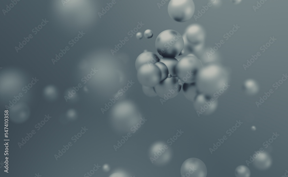 Poster abstract 3d rendering of chaotic spheres. flying particles in empty space. dynamic shape. futuristic