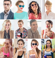 Collection of different many happy smiling young people faces caucasian women and men. Concept...