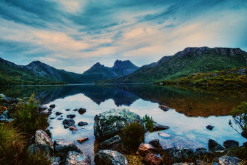 Early Morning Cradle Mountain and Reflection in Dove Lake