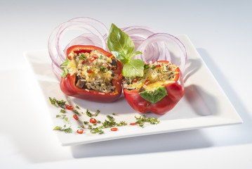 coconut rice stuffed bell peppers with basil pesto 