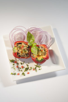 coconut rice stuffed bell peppers with basil pesto 