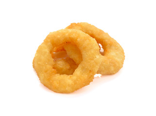 Onion rings tempura. Fried onion rings on white background