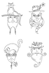 портреты мужчин с бородой, коты в шляпе