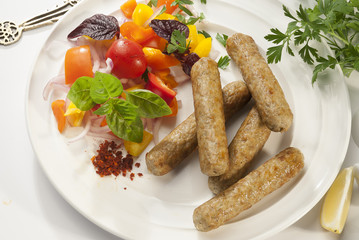 Chicken minced Shish Kebab with vegetable and mint dip 