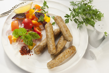 Chicken minced Shish Kebab with vegetable and mint dip 