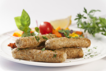 Chicken minced Shish Kebab with vegetable and mint dip 