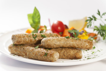 Chicken minced Shish Kebab with vegetable and mint dip 