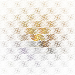 Abstract geometric ornament with glowing sparkles on white background. Fantasy fractal design in golden and grey colors. Psychedelic digital art. 3D rendering.