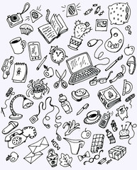 рабочий стол, предметы учебы и развлечений