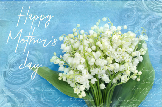 Beautiful bouquet of lilies of the valley. Mother's day greeting concept