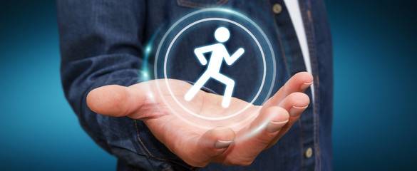 Young man using running application to check his performances 3D rendering