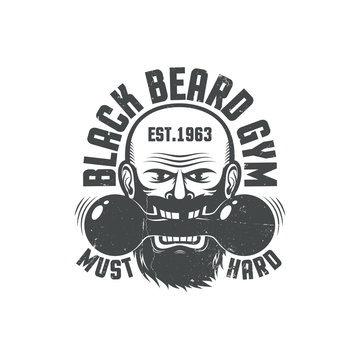 Black beard gym - grunge logo. Worn texture on a separate layer and can be easily disabled.