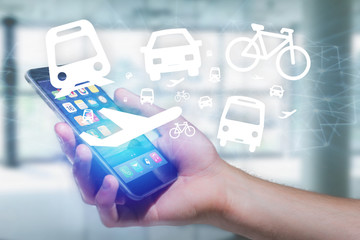 Concept of checking different way to go on holidays on a device - Travel concept