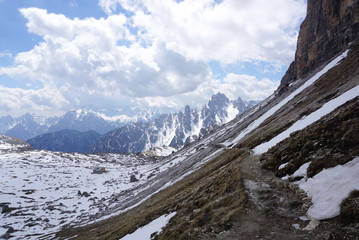 Trekking route at Tre Cime di Lavaredo in Dolomite, Italy