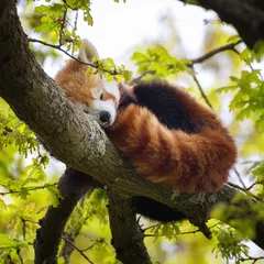 Papier Peint photo autocollant Panda Red panda sleeping in a tree
