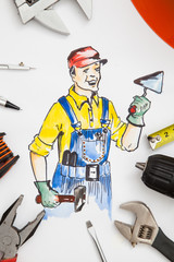 Picture of builder with tools.