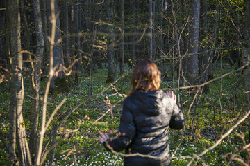 Girl going to the wild forest. The girl was lost in the woods