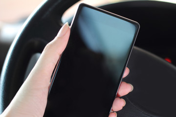 Mobile smart phone with blank screen in car
