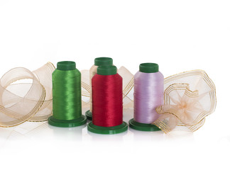 Satin ribbons, silk threads and gold braid. Everything for sewing and needlework