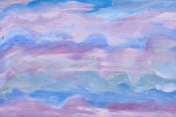 Abstract sky texture. Artistic design. Blue colors. Oil painted background. Modern artwork of an artist.