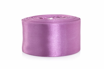 Lilac satin ribbons for sewing and needlework on a white background
