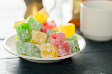 traditional eastern desserts on wooden background