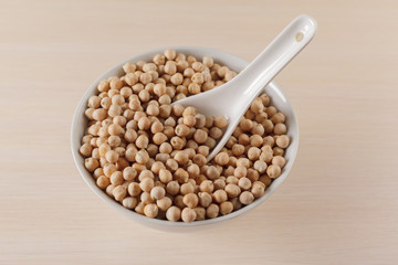 soy beans on wooden table