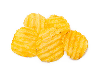 yellow potato chips isolated on white