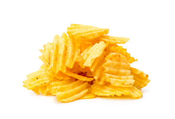 yellow potato chips isolated on white
