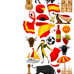 Spain seamless pattern. Spanish traditional symbols and objects