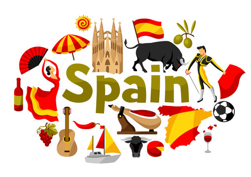 Spain background design. Spanish traditional symbols and objects