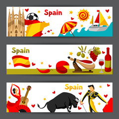 Spain banners design. Spanish traditional symbols and objects