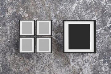 Realistic group of blank white picture frame templates set on white background, 3D render