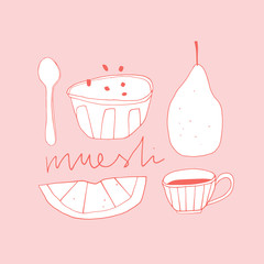 Doodle breakfast pink illustration