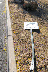 Road Sign, Damaged Car Hit Sign © Paul