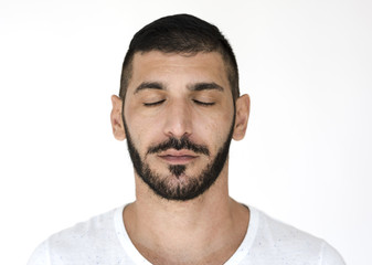 Fototapeta premium Middle Eastern Close Eyes Peaceful Calm Studio Portrait