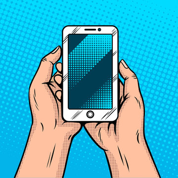 Smart Phone In Hands Comic Book Style Vector