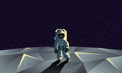 Astronaut on the polygonal moon surface. Flat geometric space illustration. © leographics