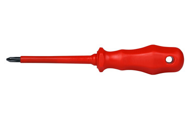 Phillips insulated 1000V red screwdriver for electritian on white background, isolated with clipping path