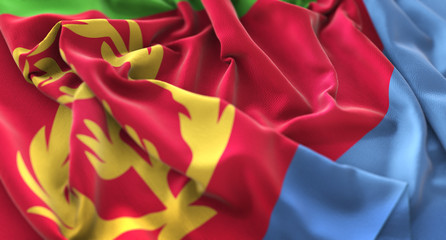 Eritrea Flag Ruffled Beautifully Waving Macro Close-Up Shot