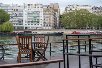 Restaurant terrace on the ship in the Seine,Paris,France