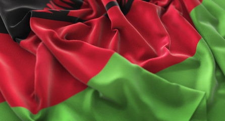 Malawi Flag Ruffled Beautifully Waving Macro Close-Up Shot