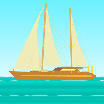 vector image of a yacht with sails on the sea