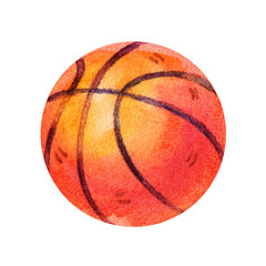 Cute Watercolor colorful basketball Illustrations isolated on white background. Hand drawn vintage basketball and retro design.