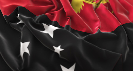 Papua New Guinea Flag Ruffled Beautifully Waving Macro Close-Up Shot
